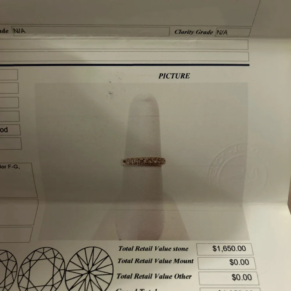 14K Yellow Gold Diamond Band- Textured Heart Edge- Appraised at $1,650 - Picture 5 of 5